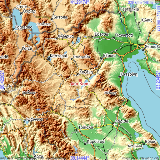 Topographic map of Áno Kómi