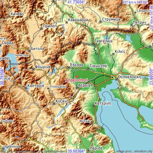 Topographic map of Angelochóri