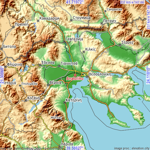 Topographic map of Anatolikó