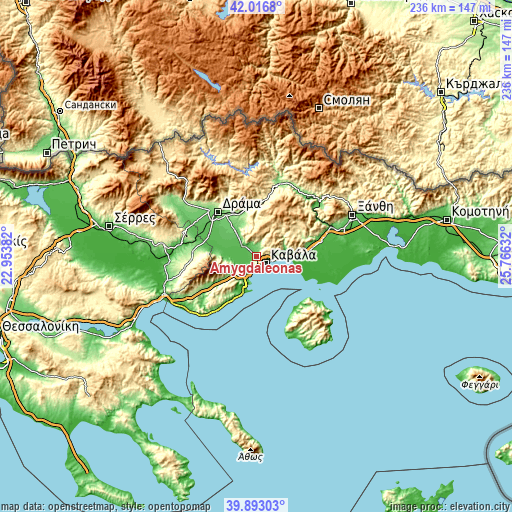 Topographic map of Amygdaleónas