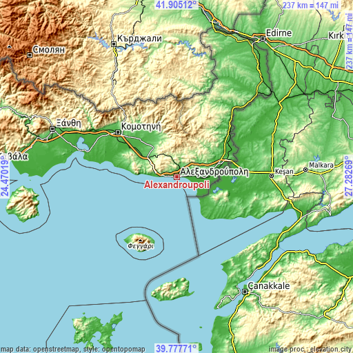 Topographic map of Alexandroupoli