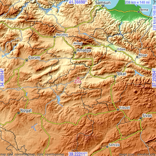Topographic map of Zile