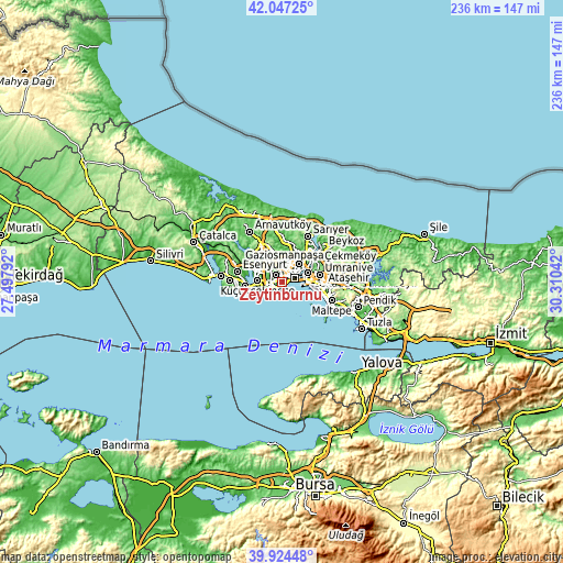 Topographic map of Zeytinburnu