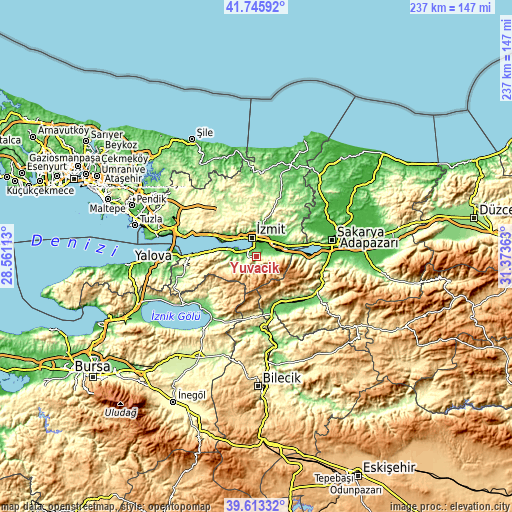 Topographic map of Yuvacık