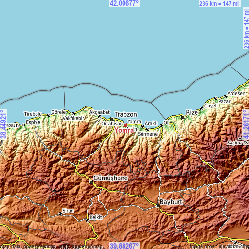 Topographic map of Yomra