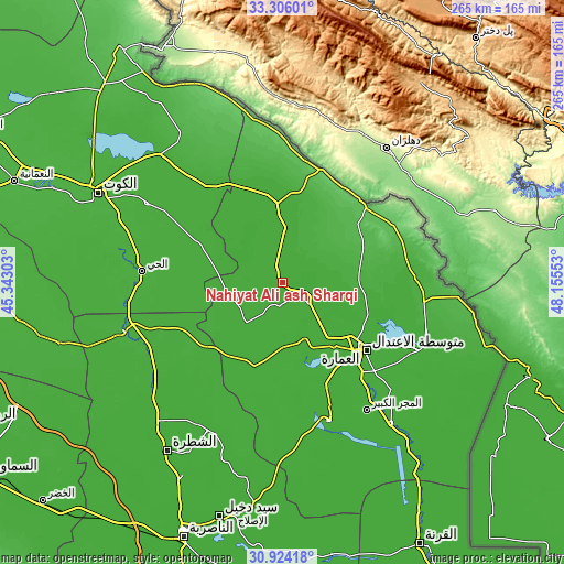Topographic map of Nāḩiyat Alī ash Sharqī