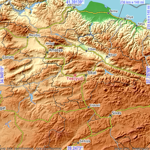 Topographic map of Yeşilyurt