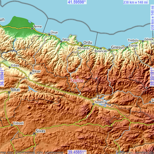 Topographic map of Yeşilce