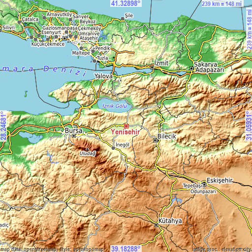 Topographic map of Yenişehir