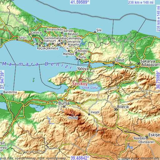 Topographic map of Yeniköy