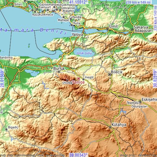 Topographic map of Yenice