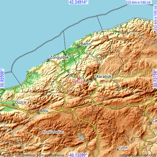 Topographic map of Yenice