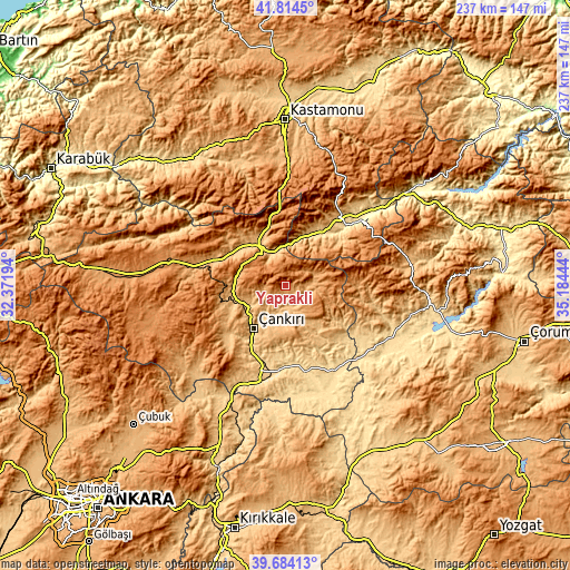Topographic map of Yapraklı