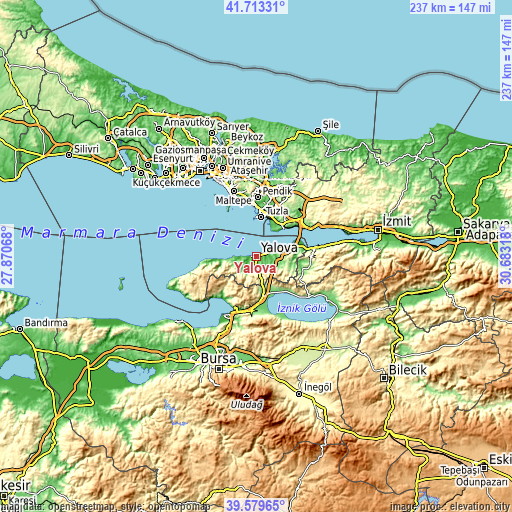 Topographic map of Yalova