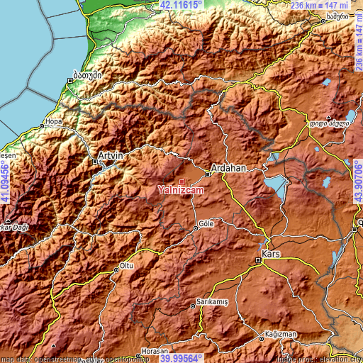 Topographic map of Yalnızçam