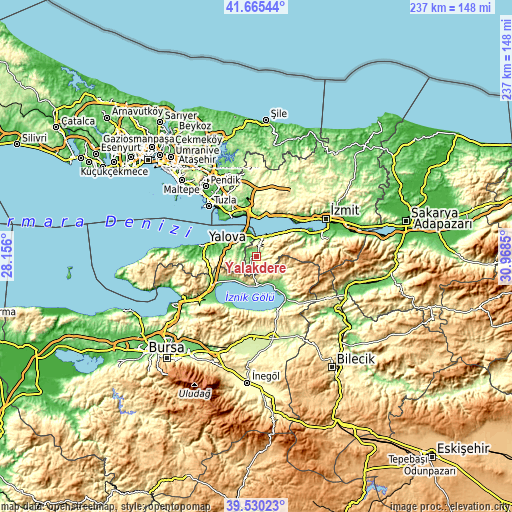 Topographic map of Yalakdere