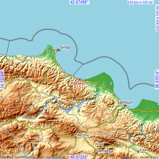 Topographic map of Yakakent