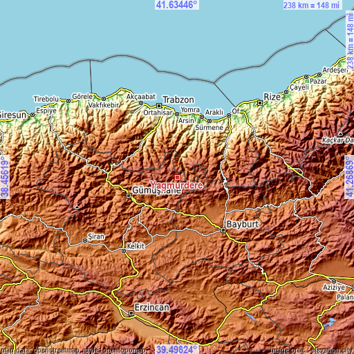 Topographic map of Yağmurdere