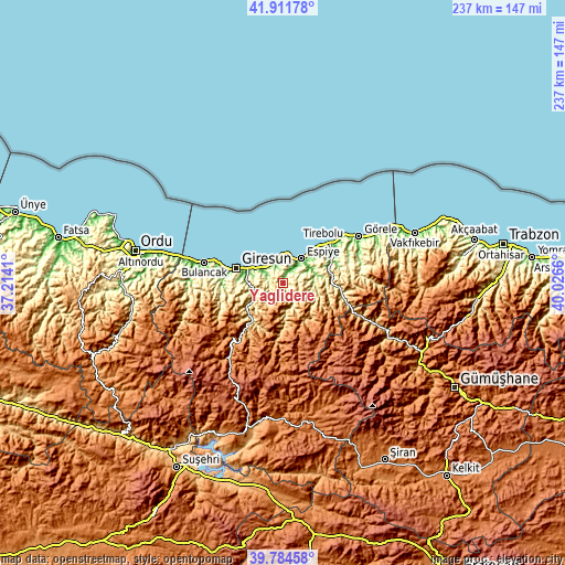 Topographic map of Yağlıdere
