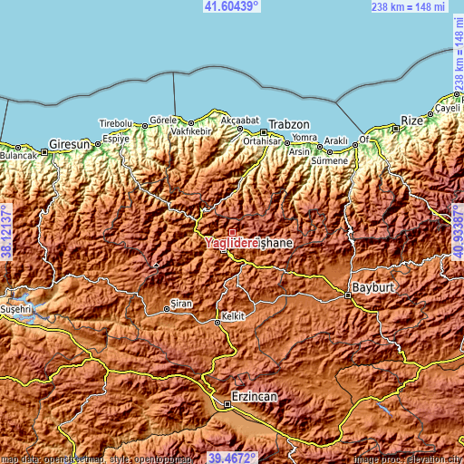 Topographic map of Yağlıdere