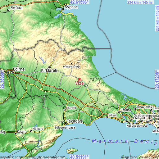 Topographic map of Vize