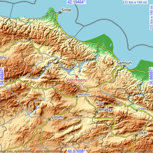 Topographic map of Vezirköprü