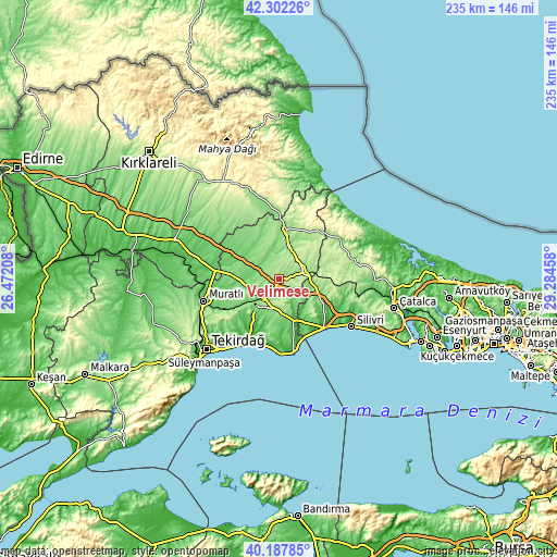 Topographic map of Velimeşe