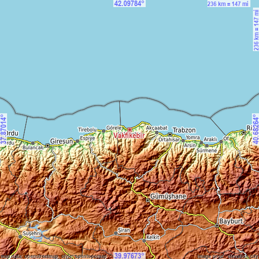 Topographic map of Vakfıkebir