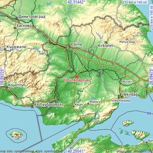Topographic map of Uzunköprü
