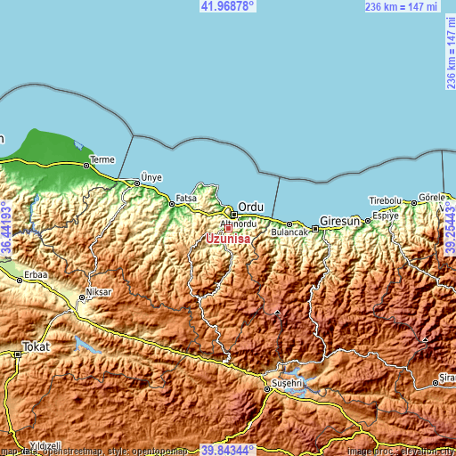 Topographic map of Uzunisa