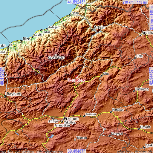 Topographic map of Uzundere