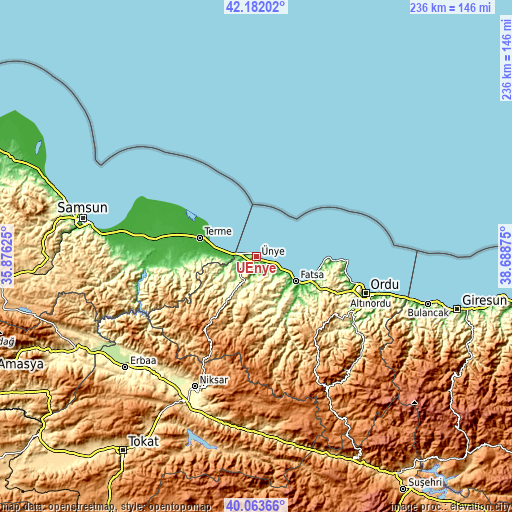Topographic map of Ünye