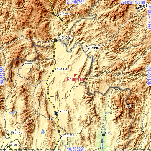 Topographic map of Khun Tan