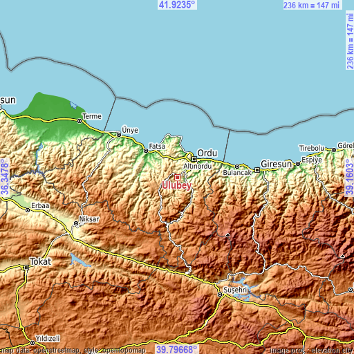 Topographic map of Ulubey