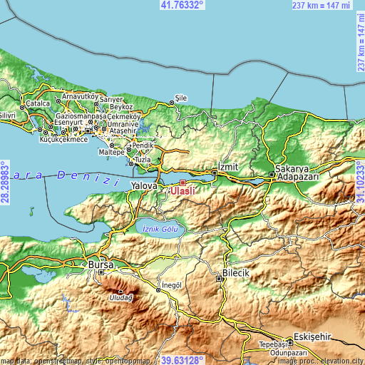 Topographic map of Ulaşlı
