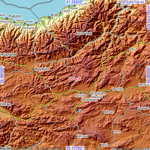 Topographic map of Ovacık