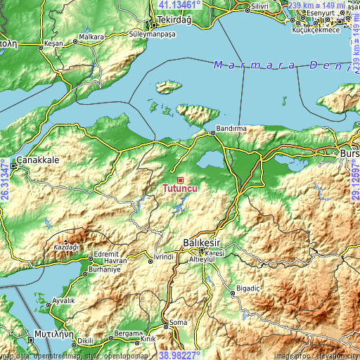 Topographic map of Tütüncü