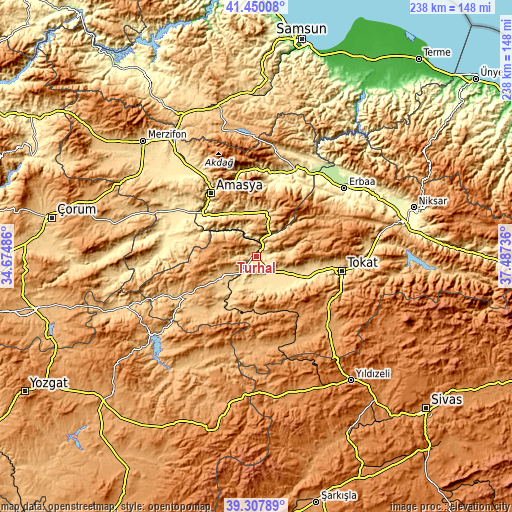Topographic map of Turhal