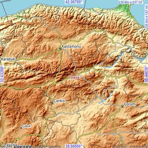 Topographic map of Tosya