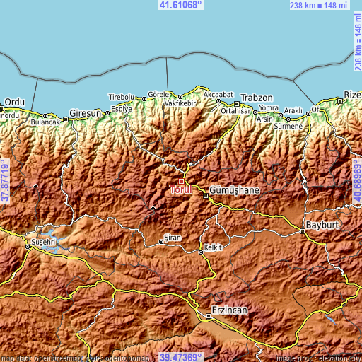 Topographic map of Torul