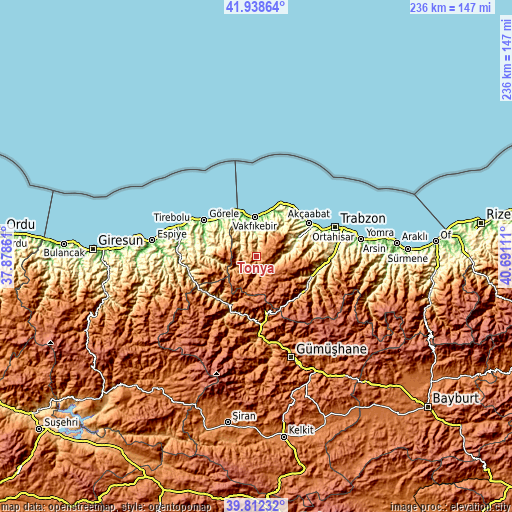 Topographic map of Tonya