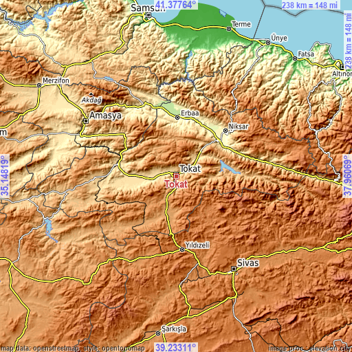 Topographic map of Tokat