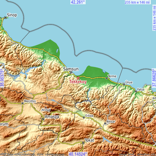 Topographic map of Tekkeköy