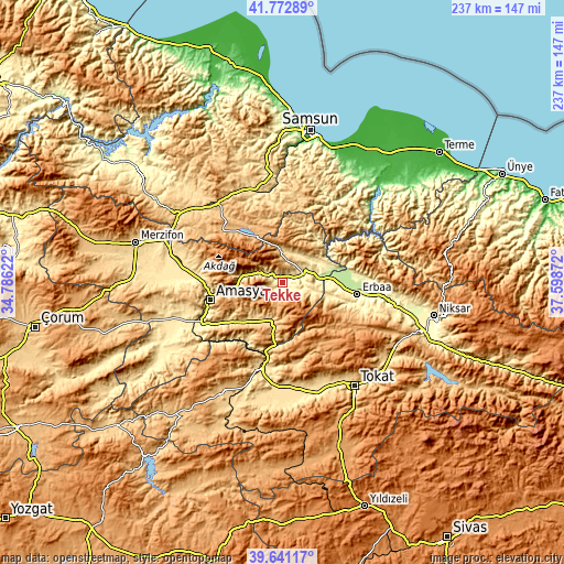Topographic map of Tekke