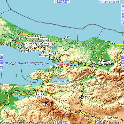 Topographic map of Tavşancıl