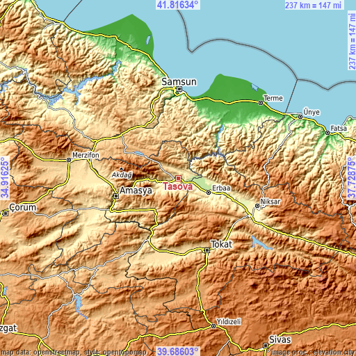 Topographic map of Taşova