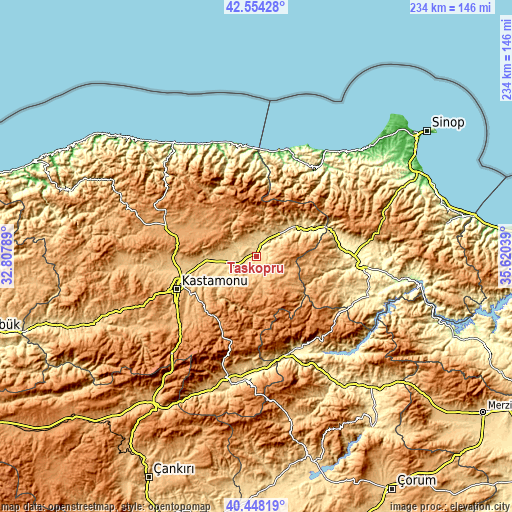 Topographic map of Taşköprü