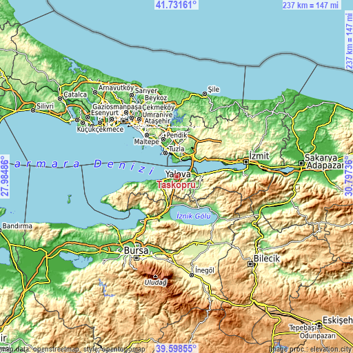 Topographic map of Taşköprü