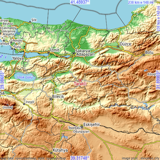 Topographic map of Taraklı