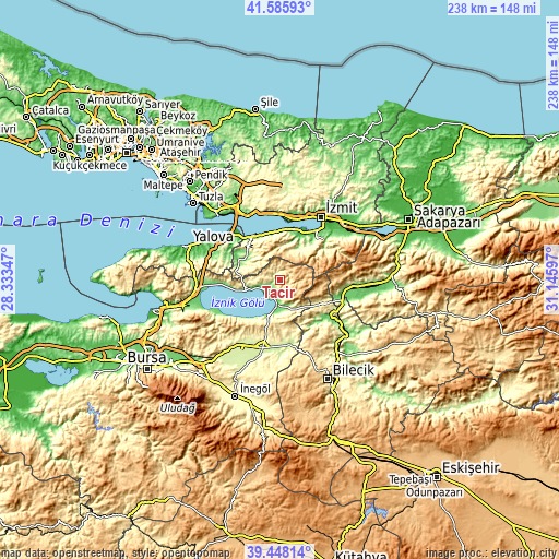 Topographic map of Tacir